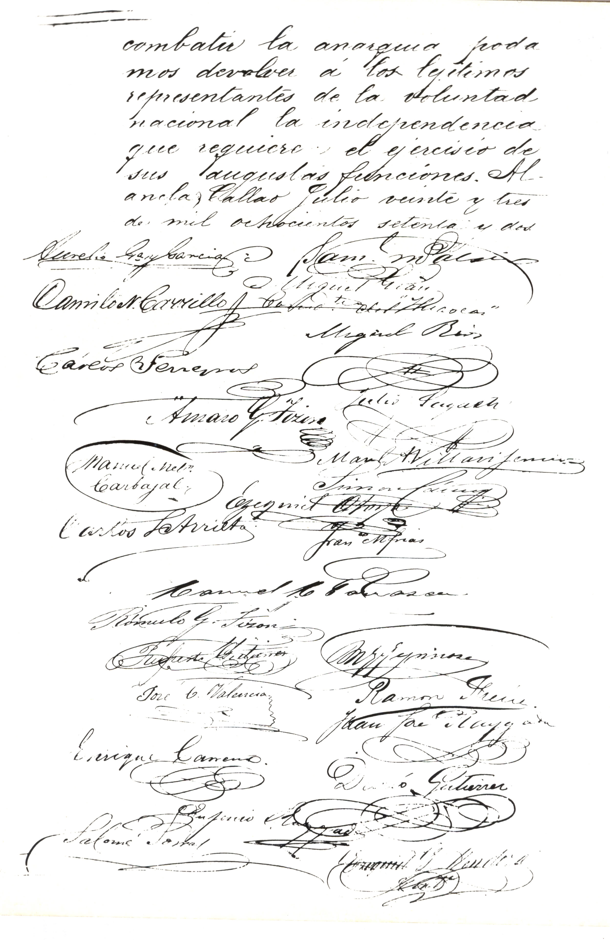 Manifiesto de parte de los jefes y oficiales de la Armada que no reconocen el proceder del coronel Tomas Gutiérrez, 23 de julio de 1872.